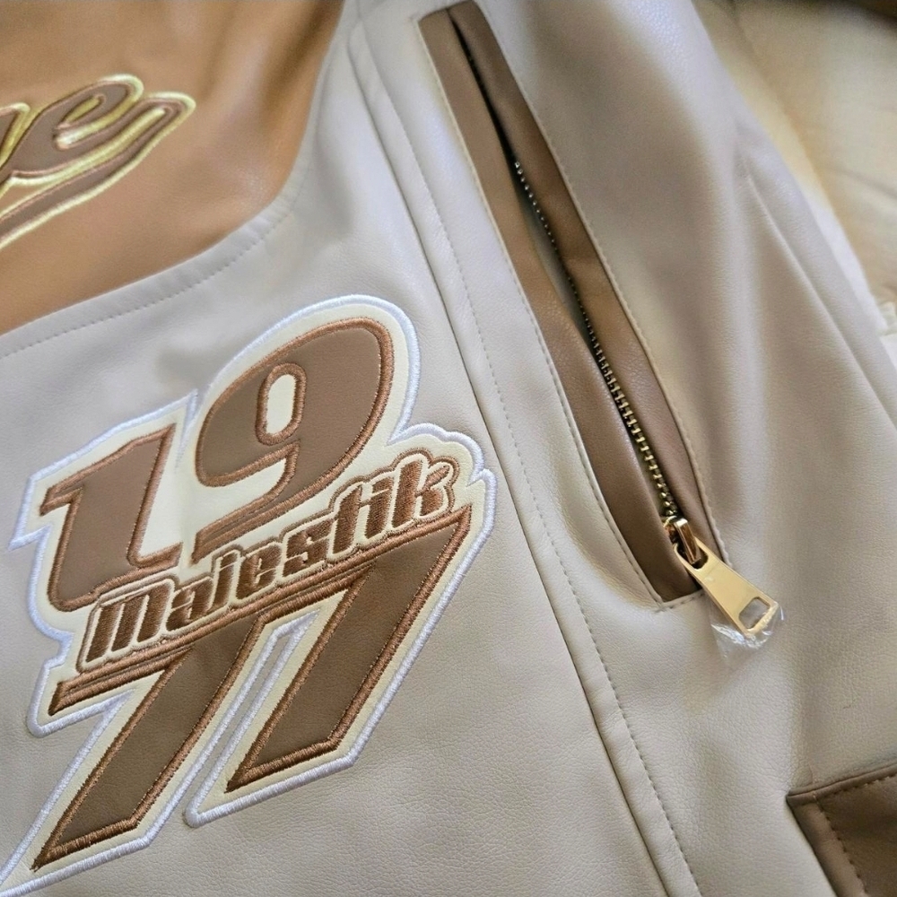 Majestic Moto Sports Torque Men’s Leather Jacket - Tan & Cream - Picture 5 of 8